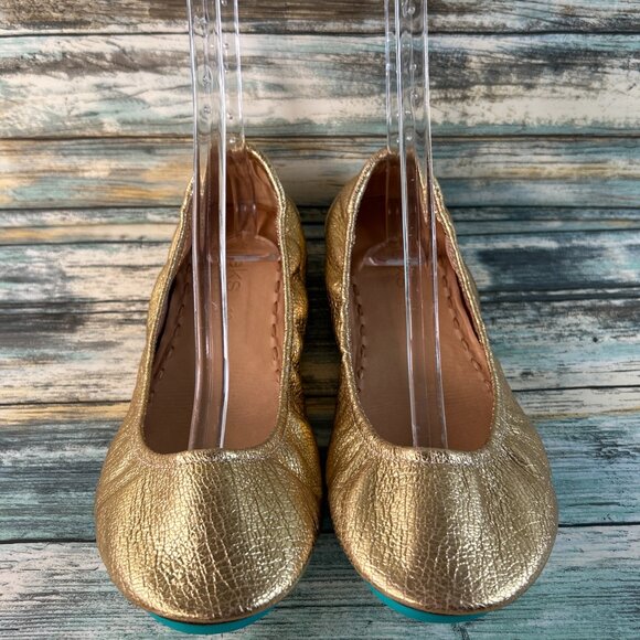 TIEKS Golden Glitz Ballet Flat Womens 12 Metallic Crackled Gold Leather Handmade - Picture 5 of 10